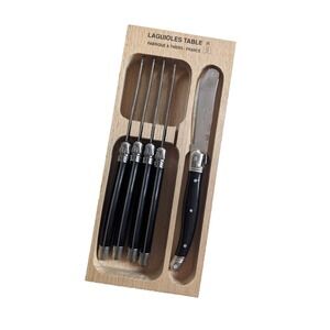 Laguiole France 5 Pc Cheese Knife Set Tempered Z40C13‎ Steel Black Handles Boxed